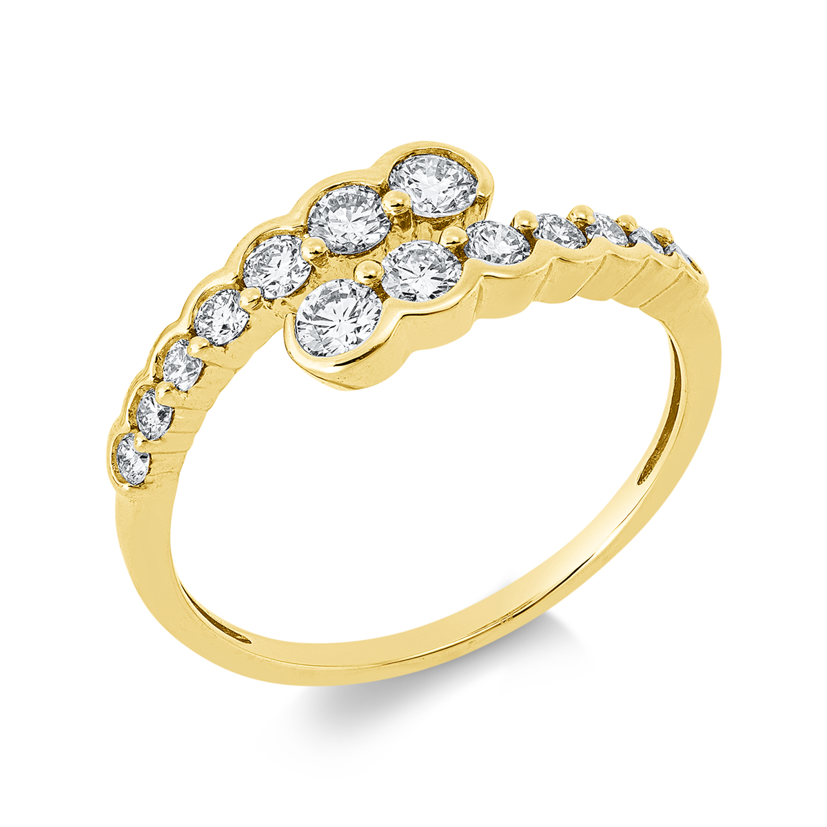 diamond full cut modern woman ring in yellow gold