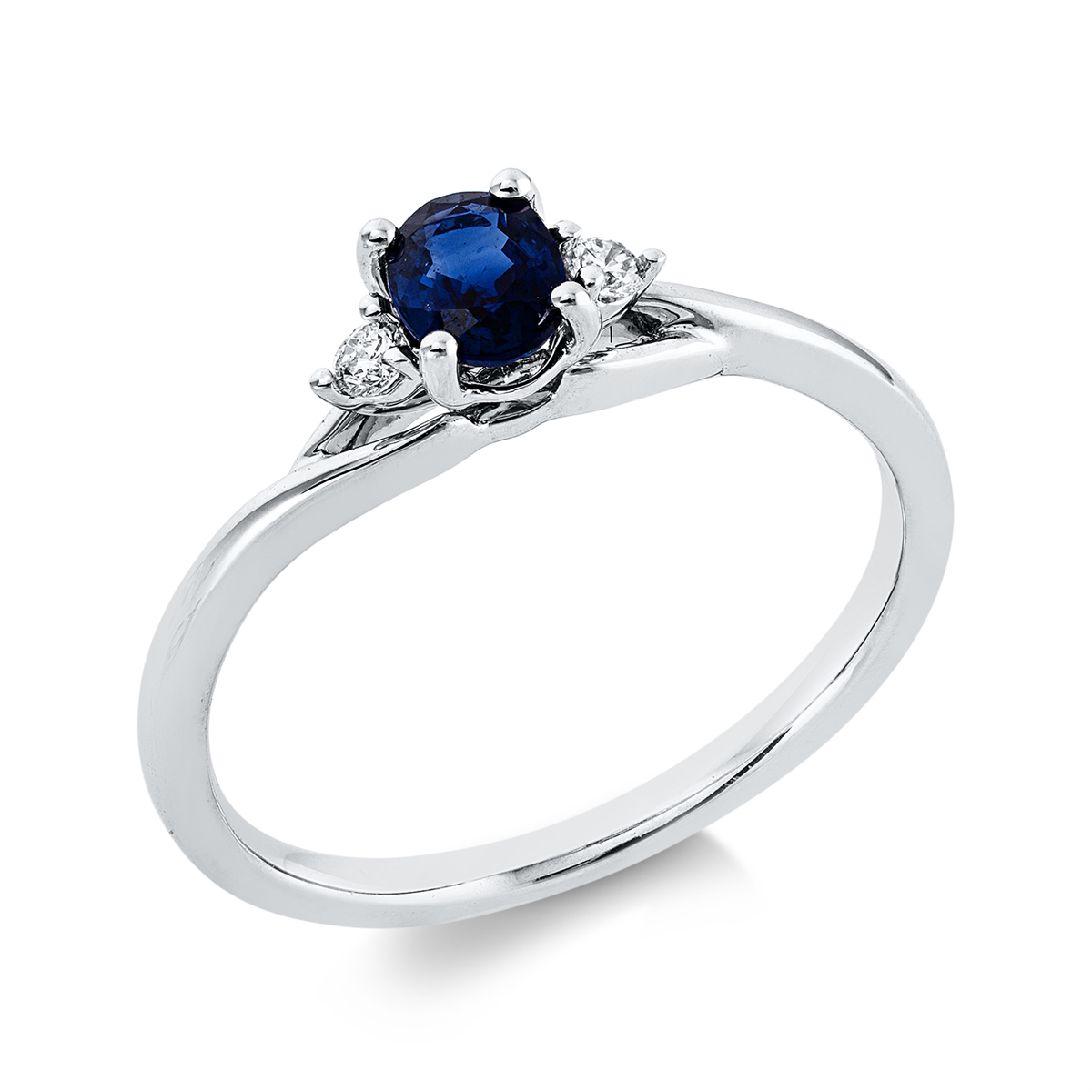diamond full cut sapphire colored stone classic ring in white gold