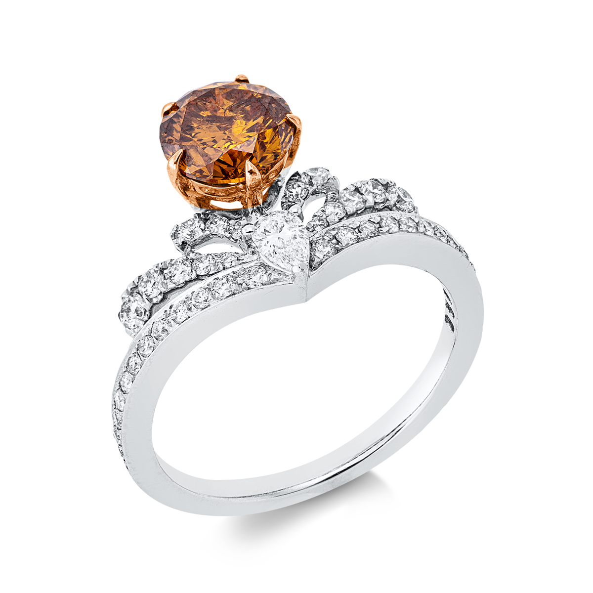 diamond full cut fancy colored diamond ring in whitegold / rosegold