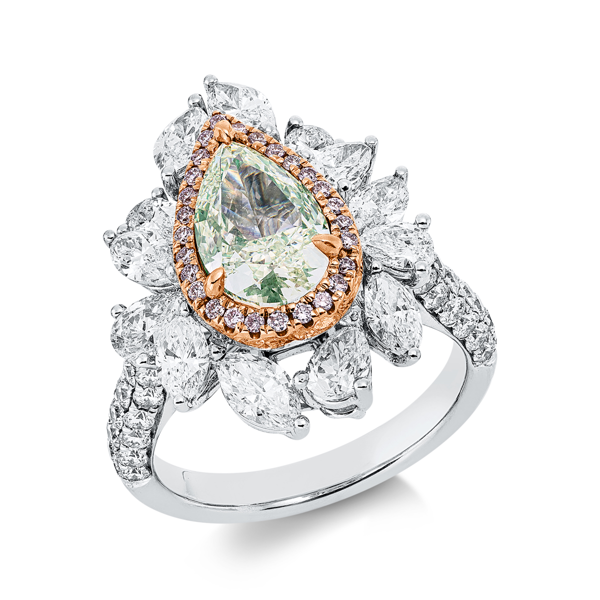 diamond full cut fancy colored diamond ring in whitegold / rosegold