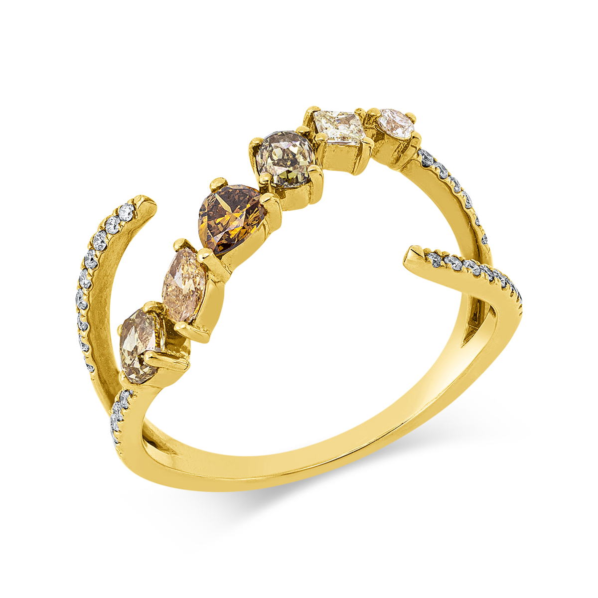 diamond full cut fancy colored diamond ring in yellow gold