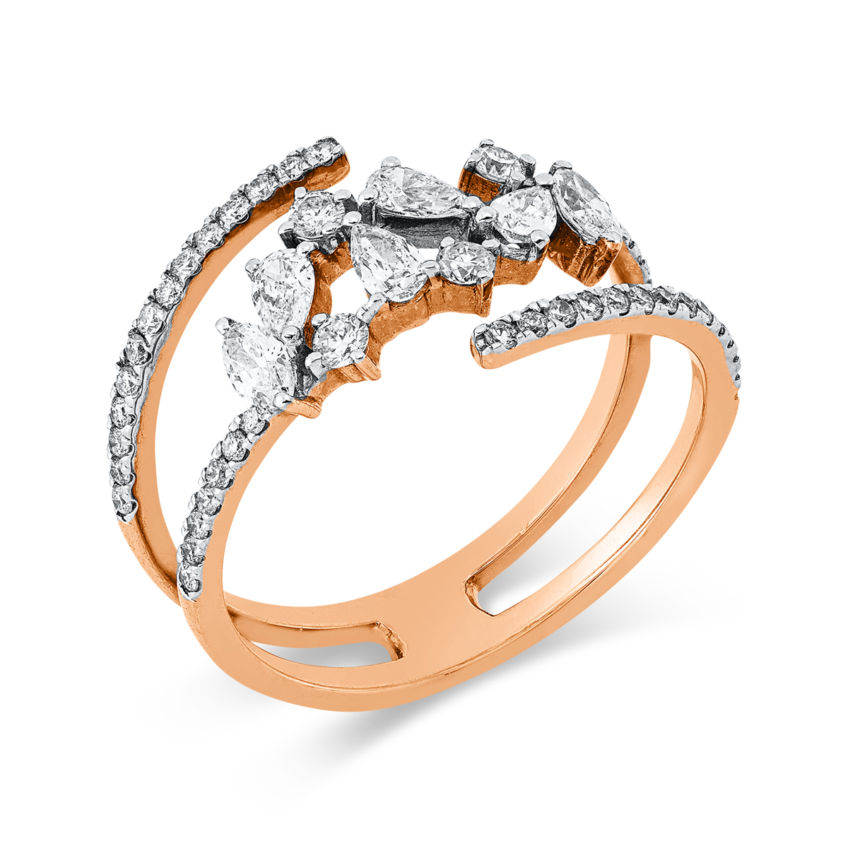 diamond full cut modern woman ring in red gold / white gold