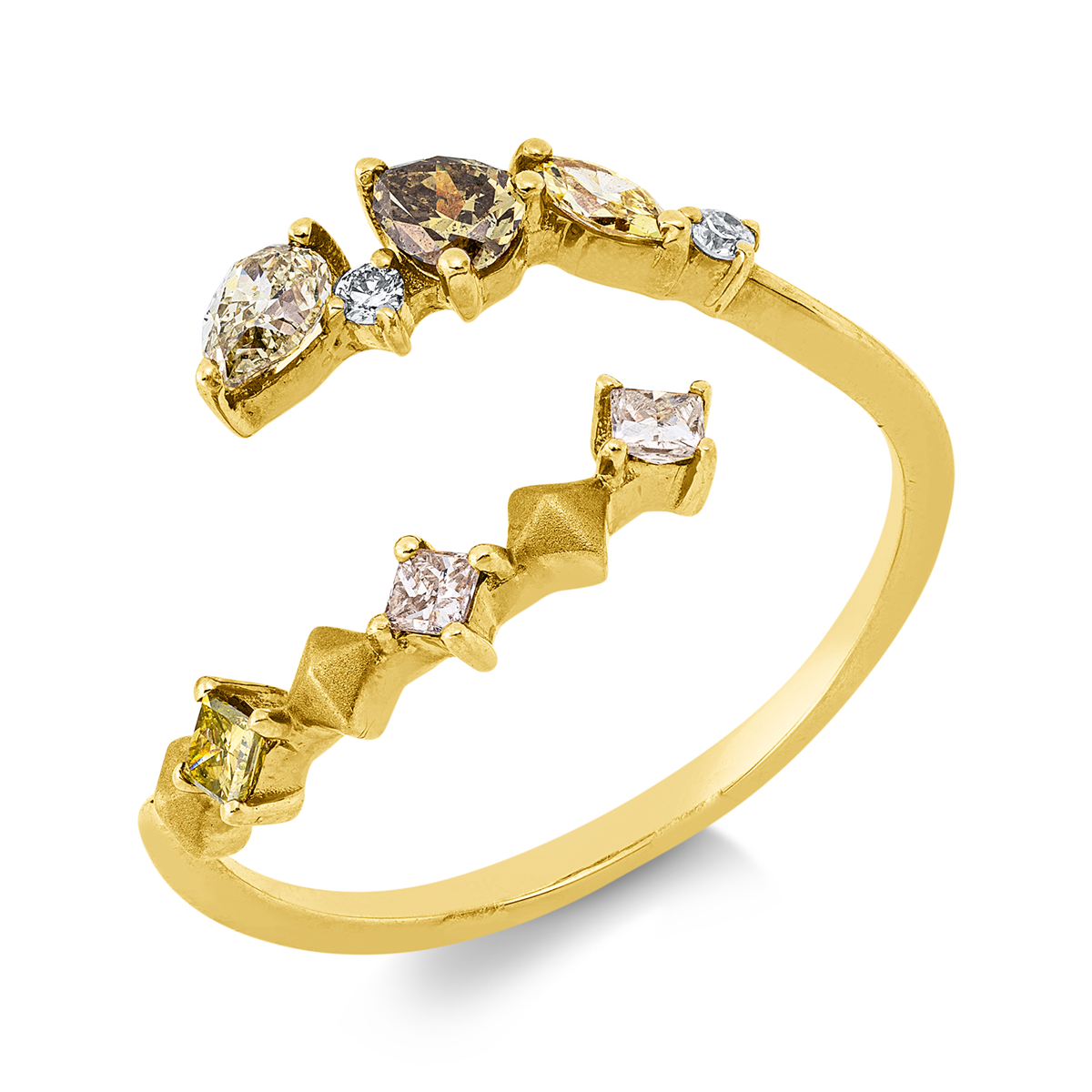 diamond full cut fancy colored diamond ring in yellow gold