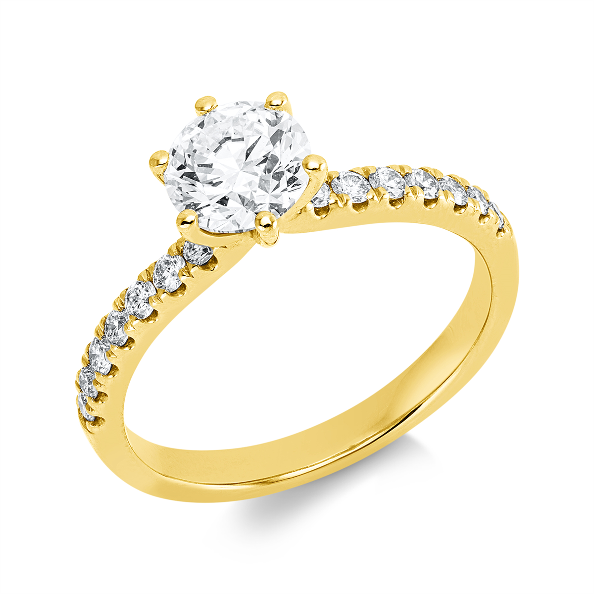 diamond full cut solitaire with accent stones ring in yellow gold