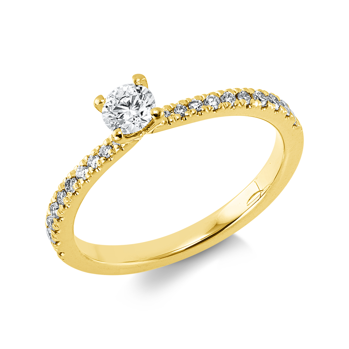diamond full cut solitaire with accent stones ring in yellow gold