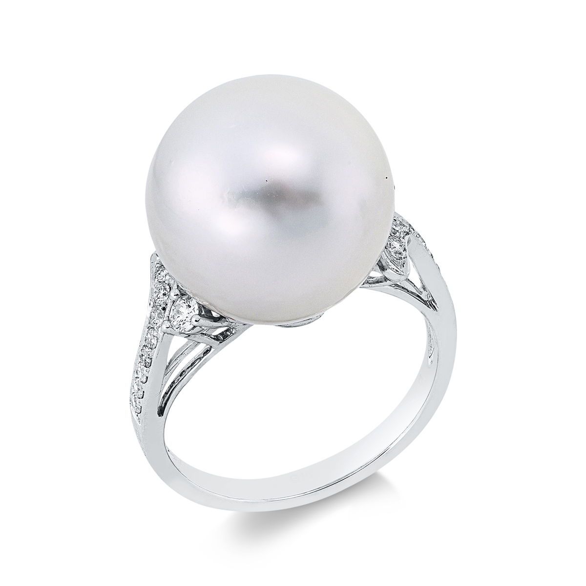 diamond full cut pearl ring in white gold