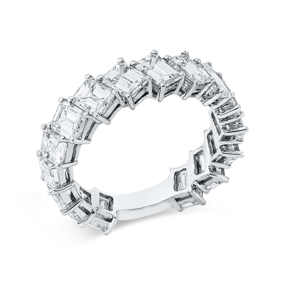 emerald cut baguette ring in white gold