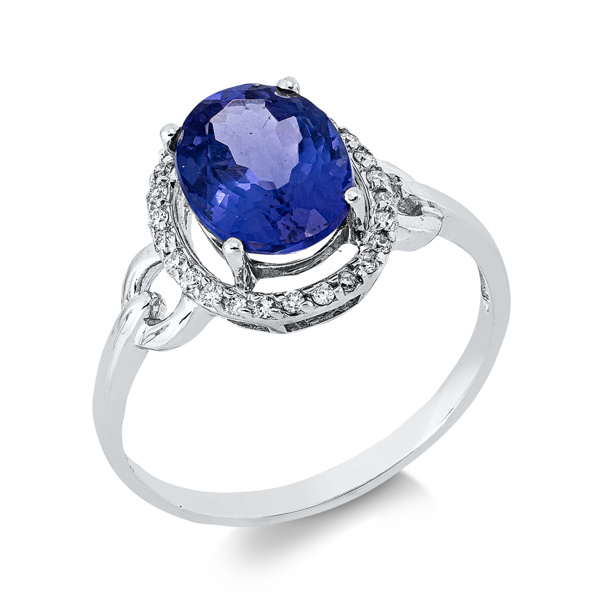 diamond full cut tanzanite colored stone classic ring in white gold