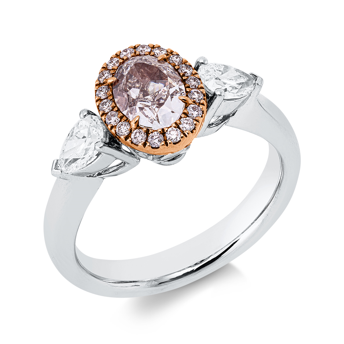 diamond full cut fancy colored diamond ring in whitegold / rosegold
