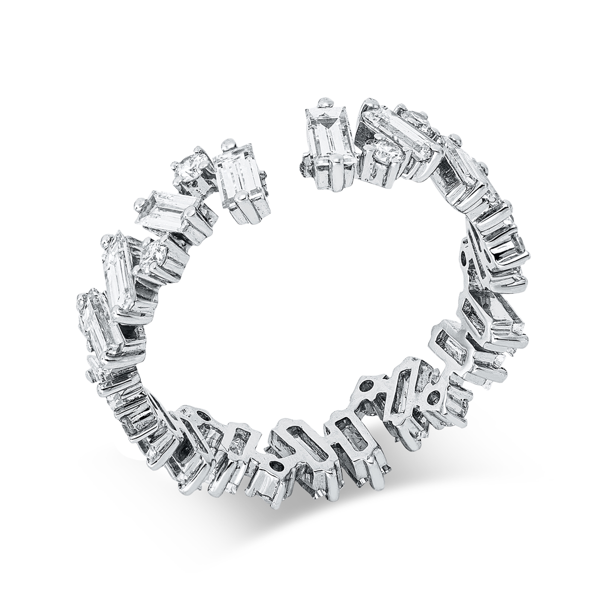 diamond full cut baguette ring in white gold