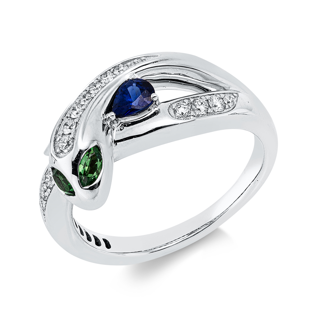 diamond full cut tsavorite animal ring in white gold