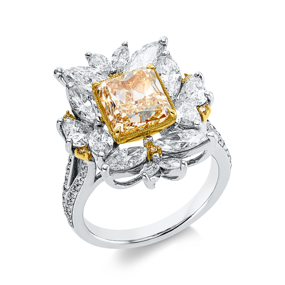diamond full cut fancy colored diamond ring in white gold / yellow gold