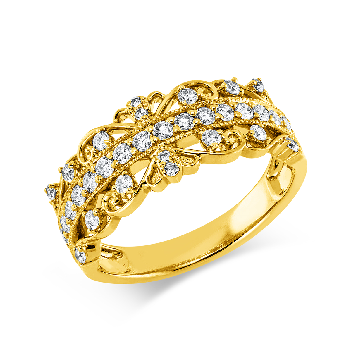 diamond full cut modern woman ring in yellow gold