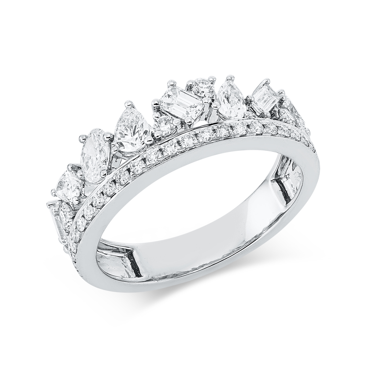diamond full cut baguette ring in white gold