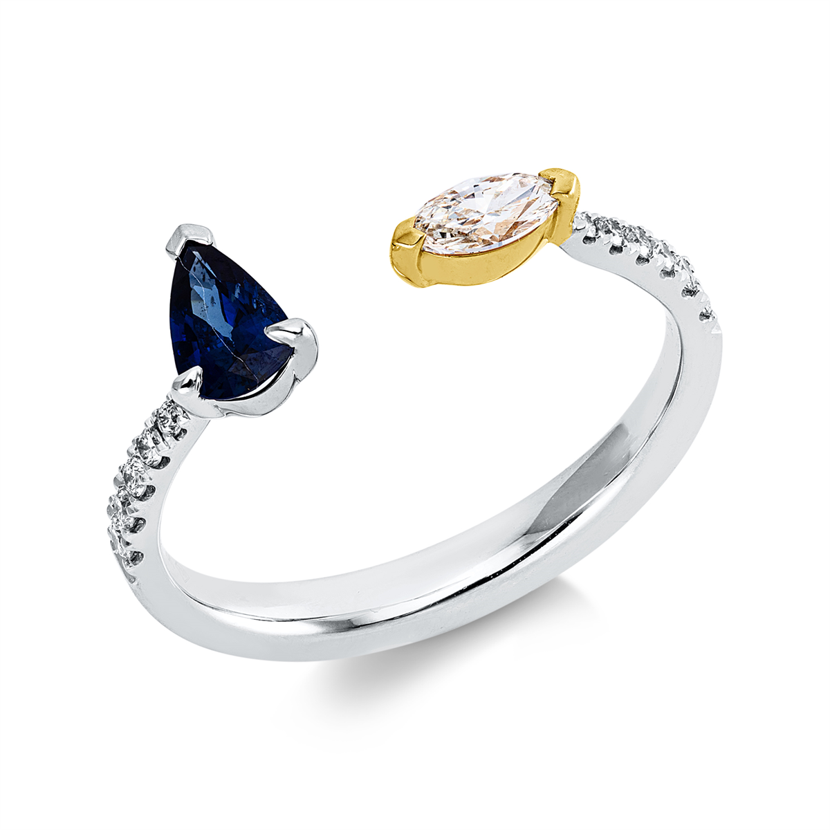 diamond full cut sapphire colored stone classic ring in white gold / yellow gold
