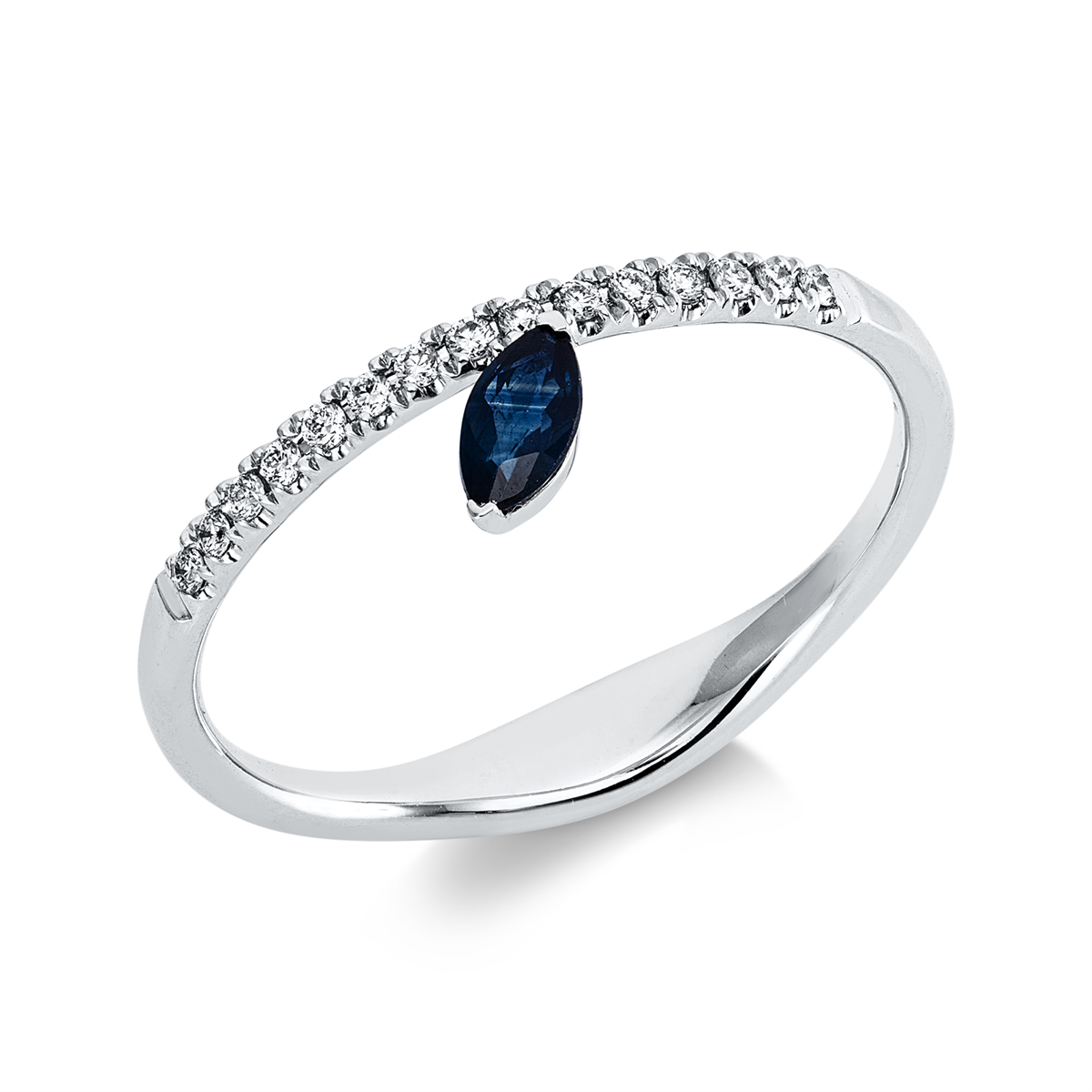 diamond full cut sapphire colored stone classic ring in white gold