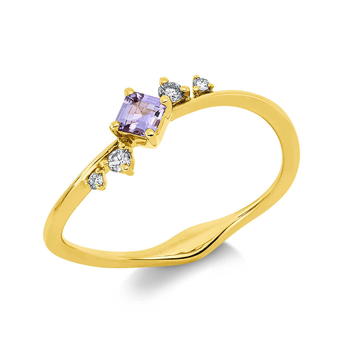diamond full cut sapphire colored stone classic ring in yellow gold