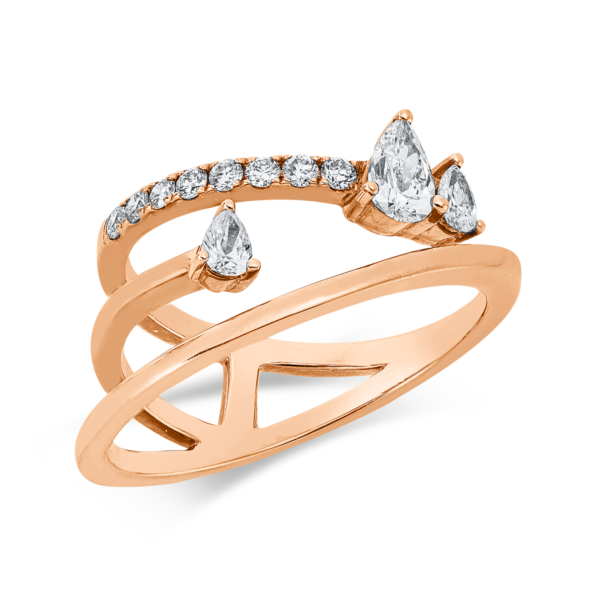 diamond full cut modern woman ring in red gold