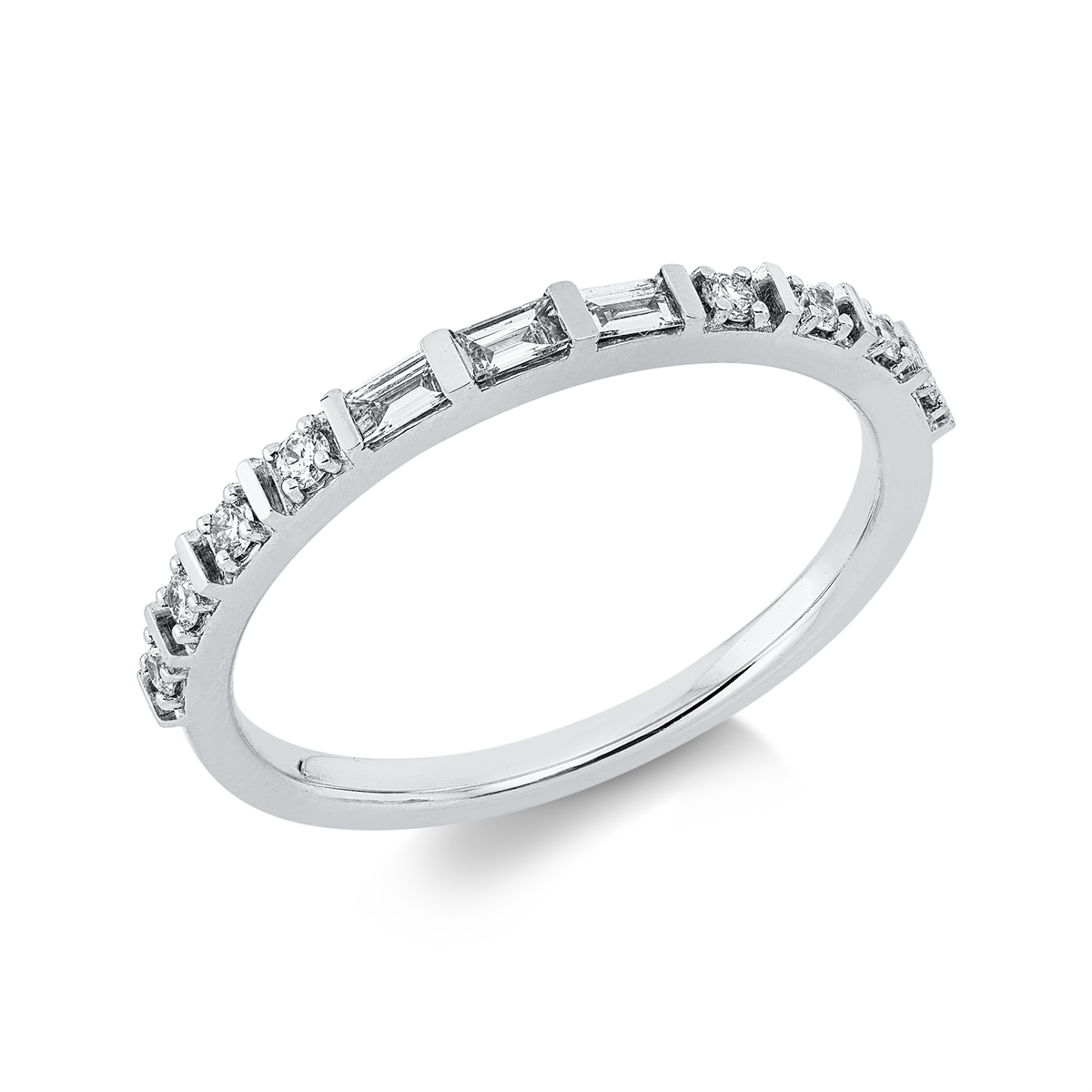 diamond full cut baguette ring in white gold