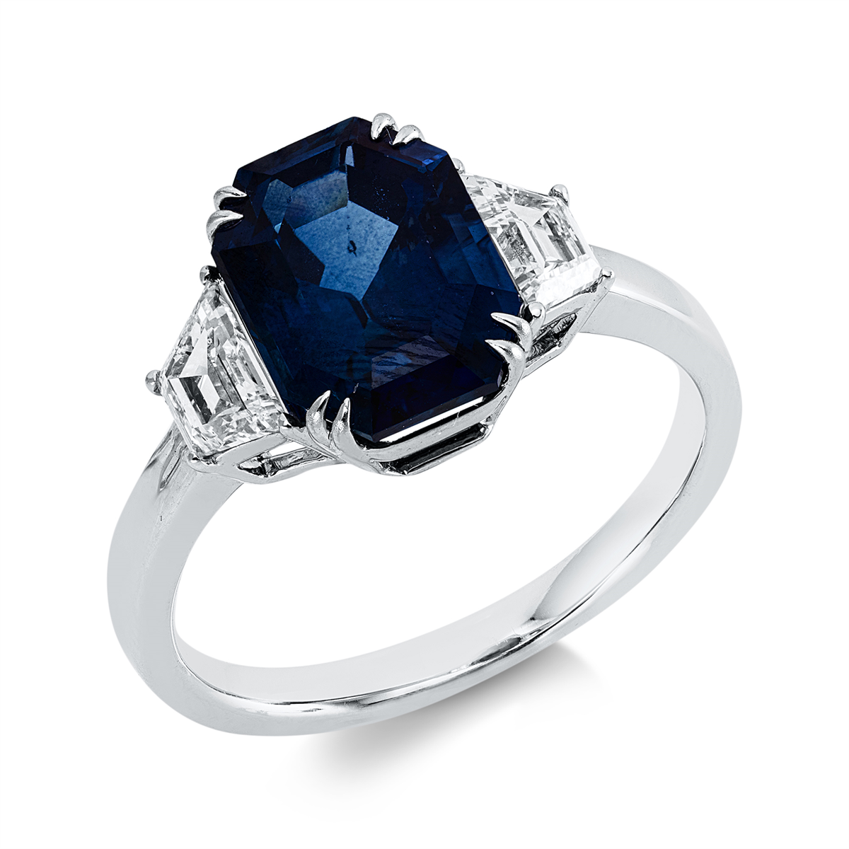 fantasy-cut sapphire colored stone classic ring in white gold