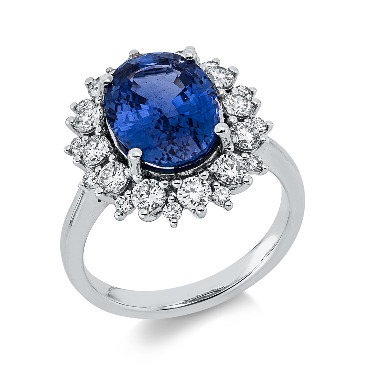 diamond full cut sapphire colored stone classic ring in white gold