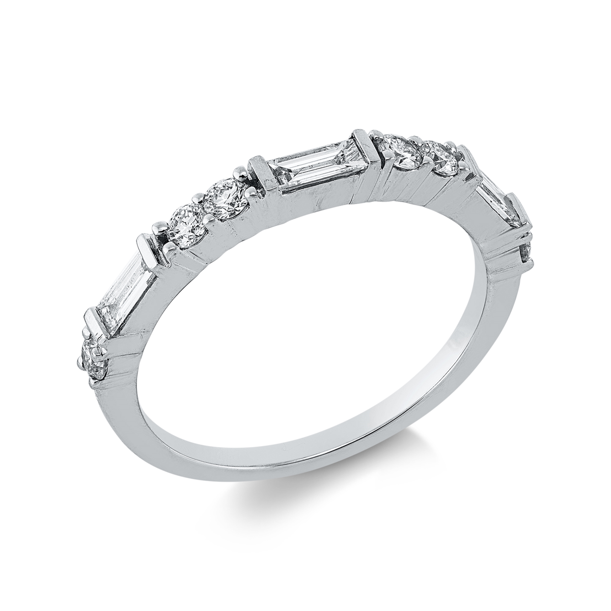 diamond full cut baguette ring in white gold