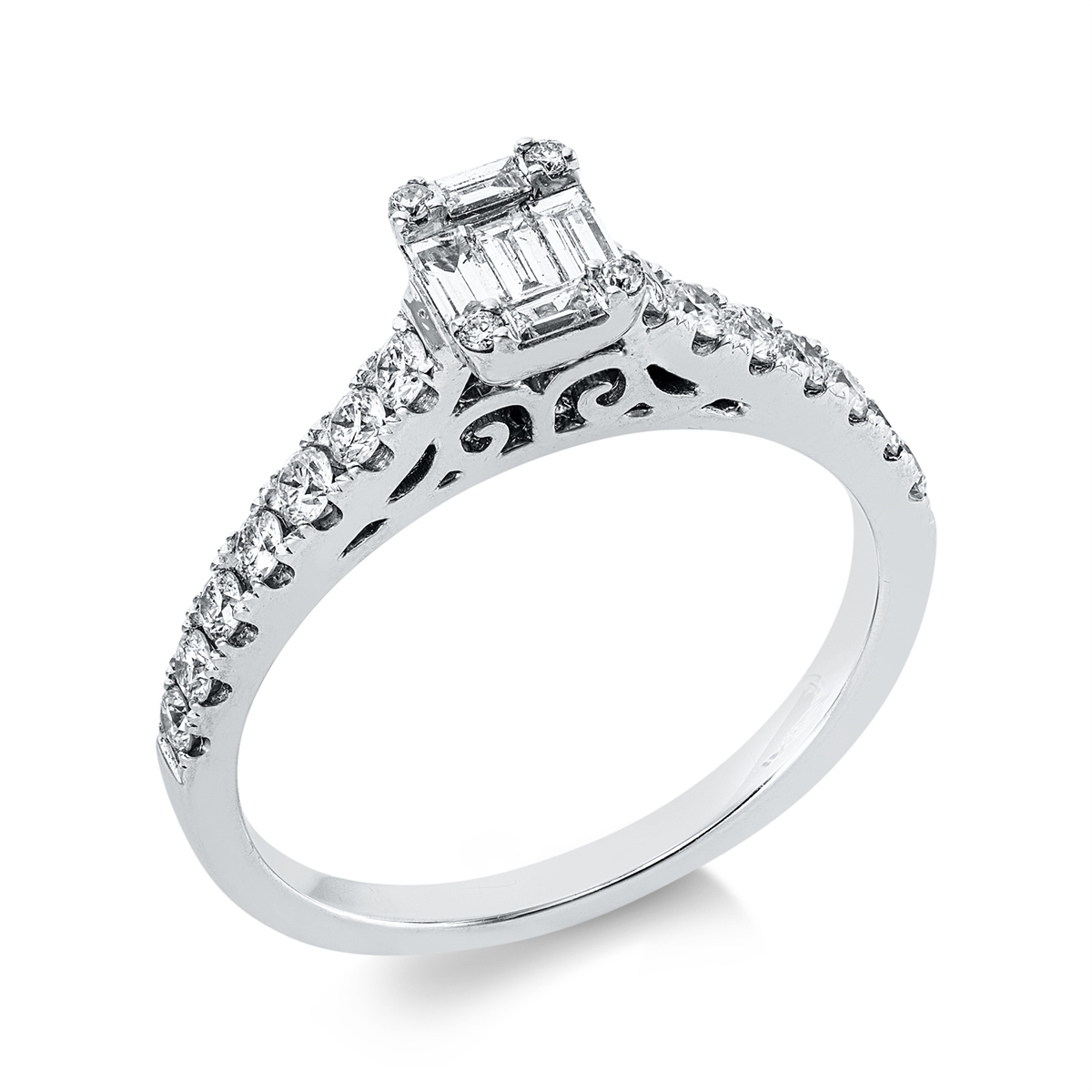 baguette baguette illusion ring in white gold