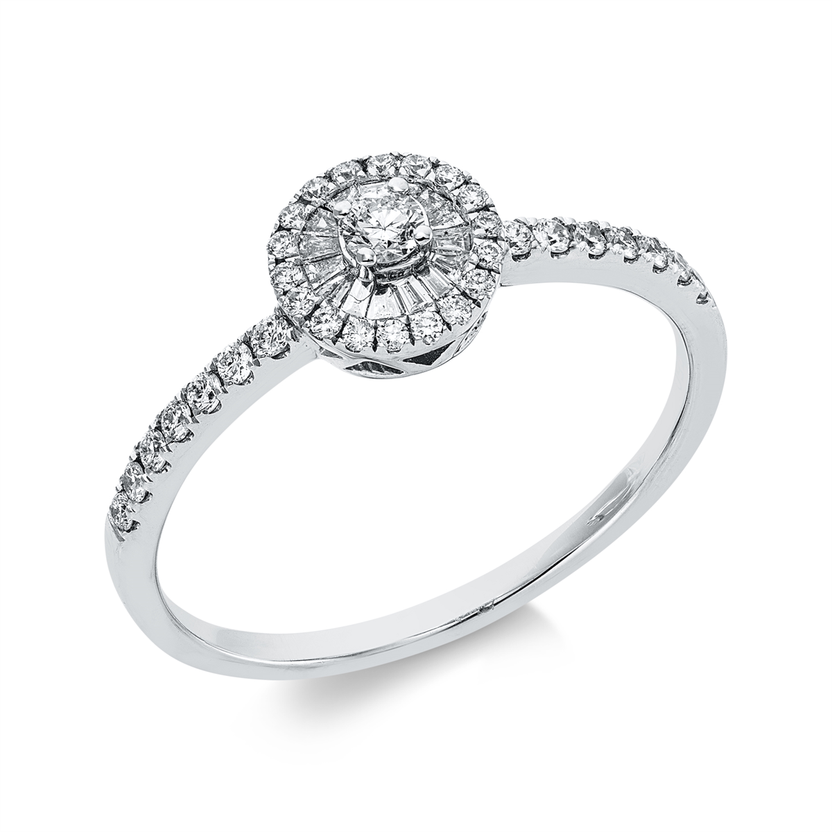 taper baguette illusion ring in white gold