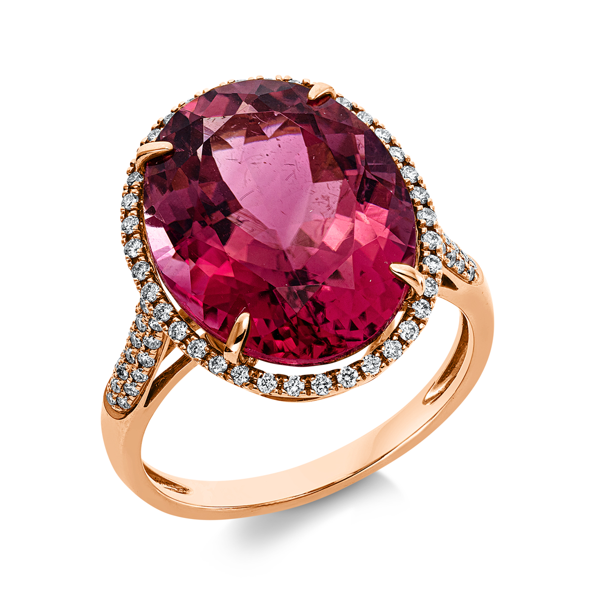 diamond full cut tourmaline colored stone fashion ring in red gold