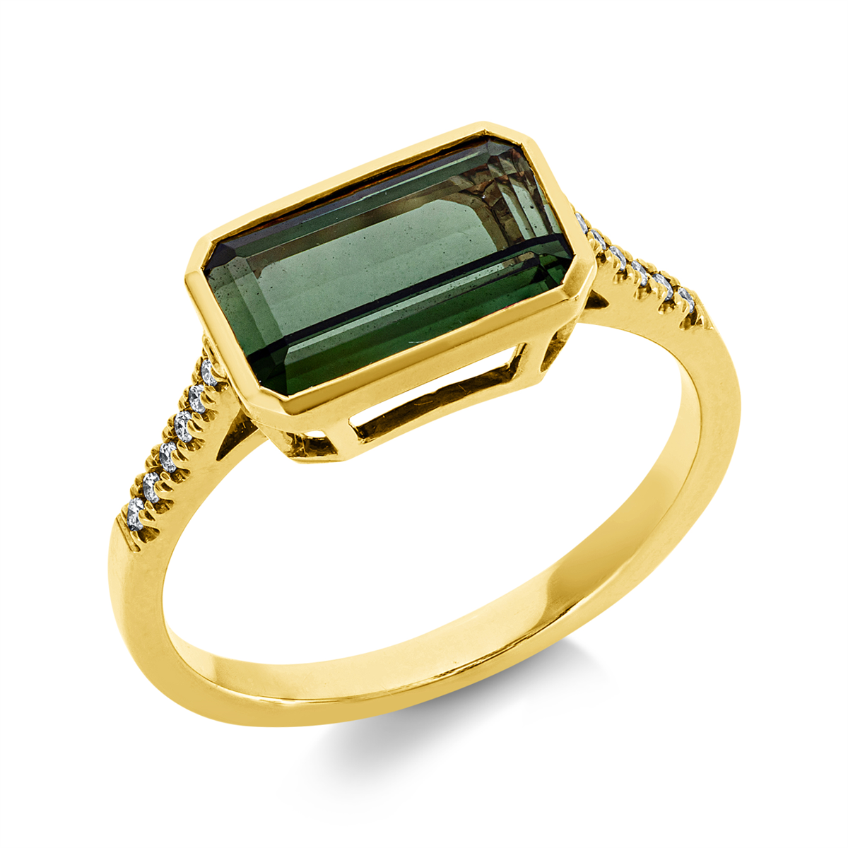 diamond full cut tourmaline colored stone fashion ring in yellow gold