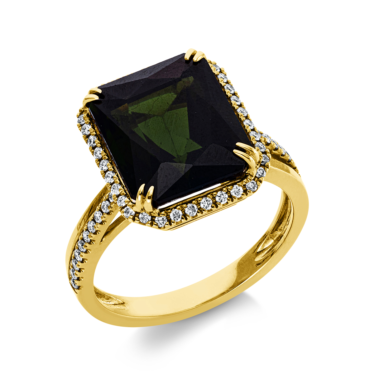 diamond full cut tourmaline colored stone fashion ring in yellow gold