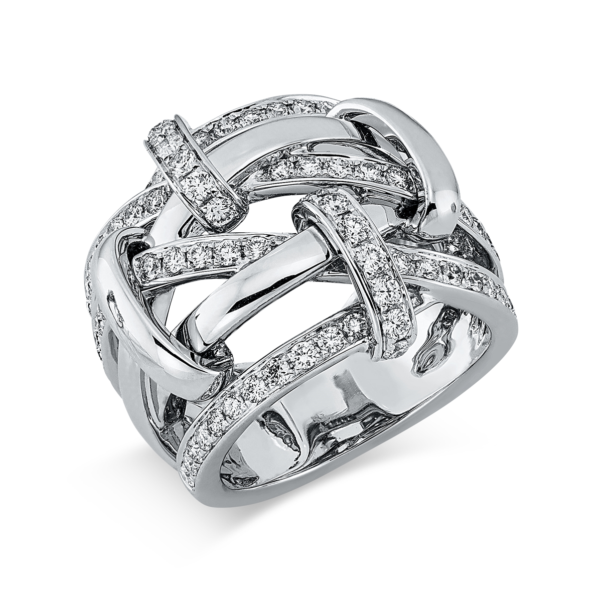 diamond full cut criss cross ring in white gold