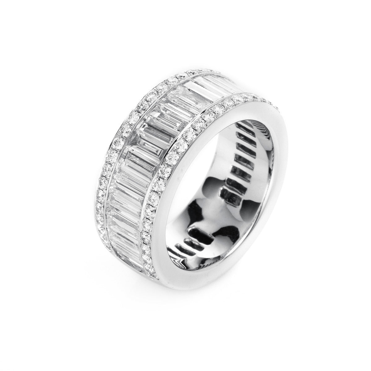 diamond full cut baguette ring in white gold