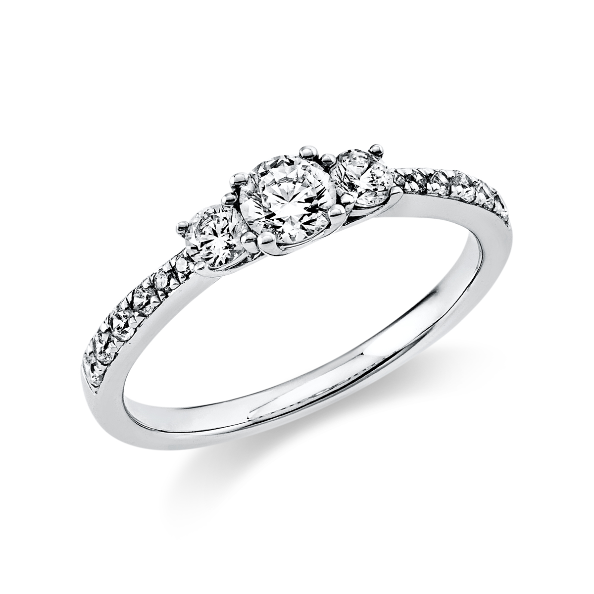 diamond full cut solitaire with accent stones ring in white gold
