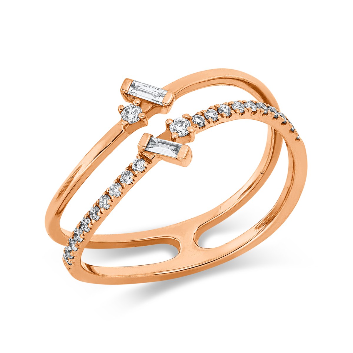 baguette modern woman ring in red gold
