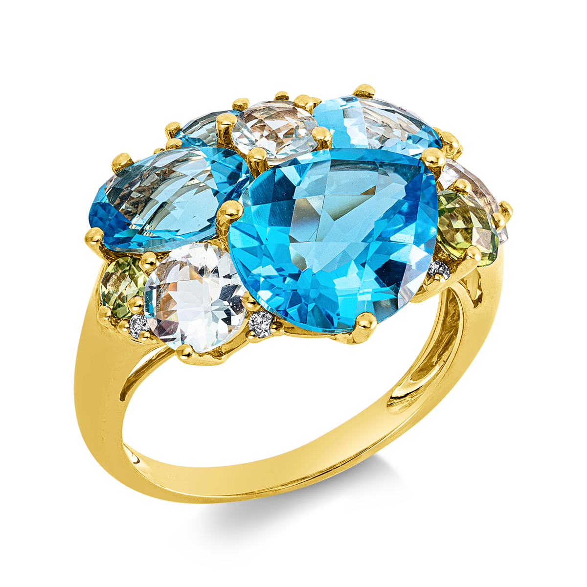 diamond full cut peridot colored stone fashion ring in yellow gold