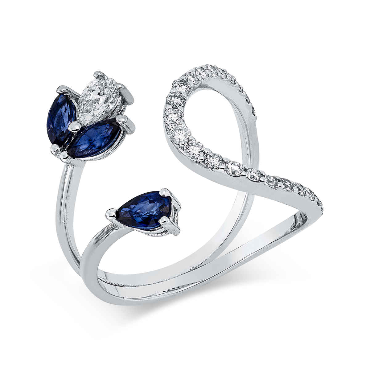 diamond full cut sapphire colored stone classic ring in white gold