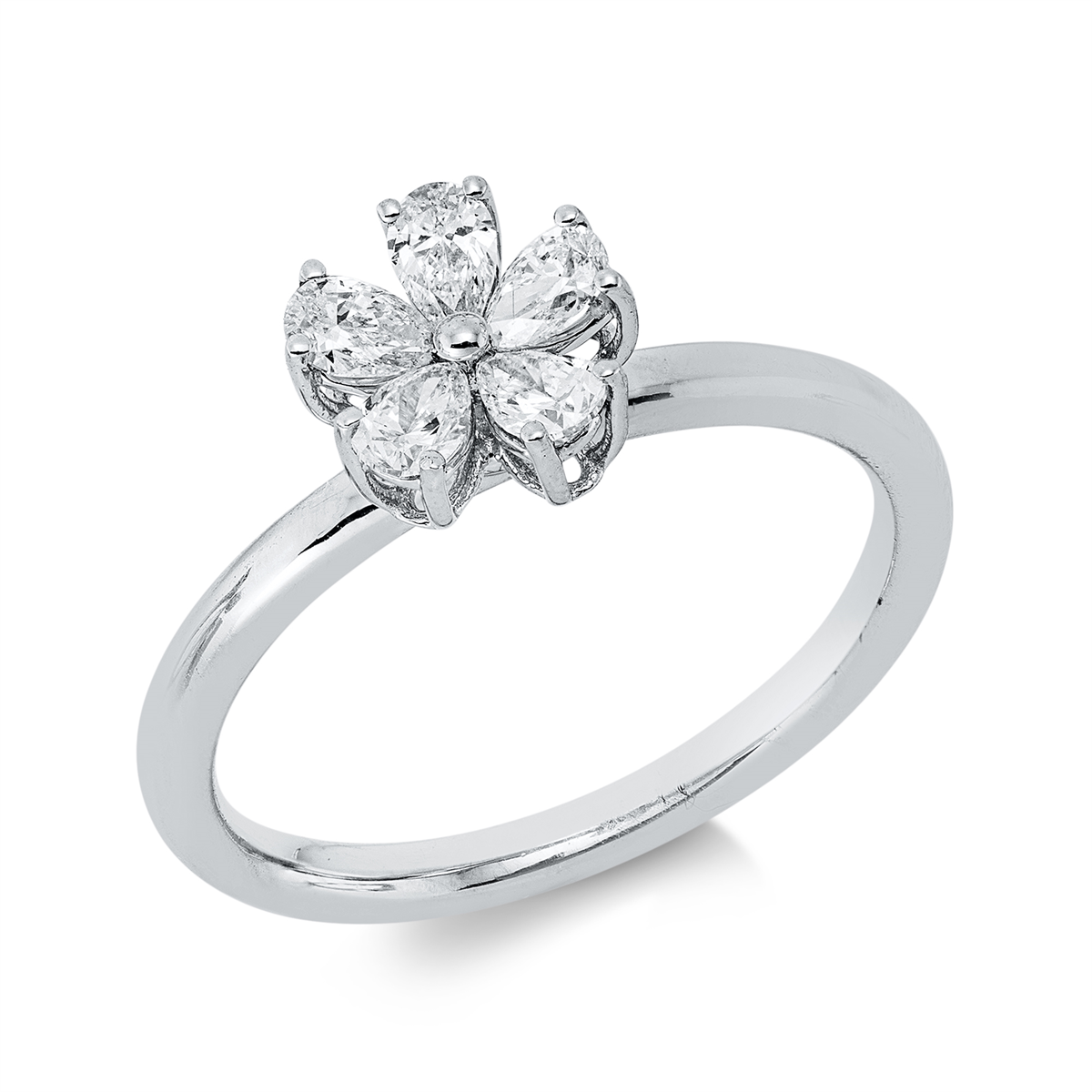pear shape modern woman ring in white gold