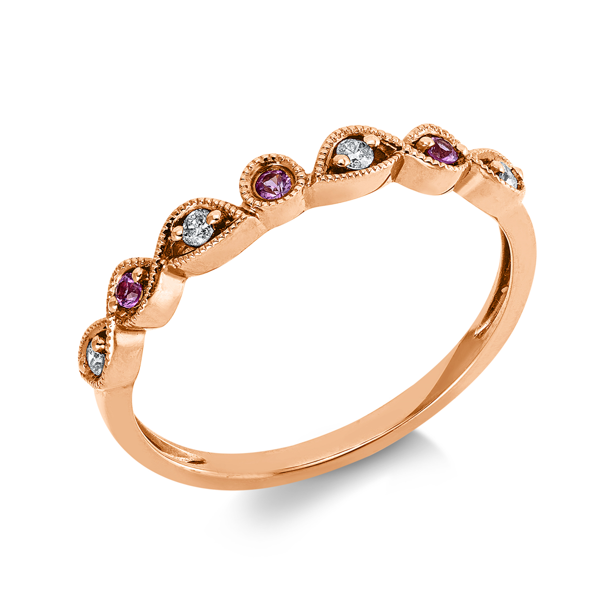 diamond full cut sapphire colored stone classic ring in red gold