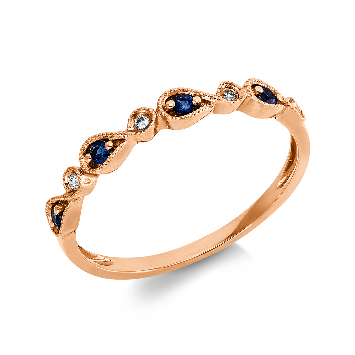 diamond full cut sapphire colored stone classic ring in red gold