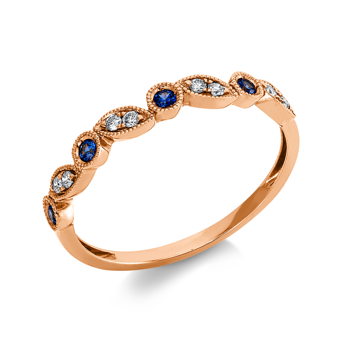 diamond full cut sapphire colored stone classic ring in red gold