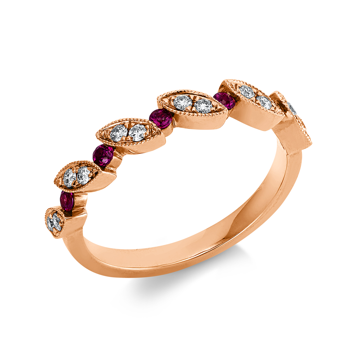 diamond full cut ruby colored stone classic ring in red gold