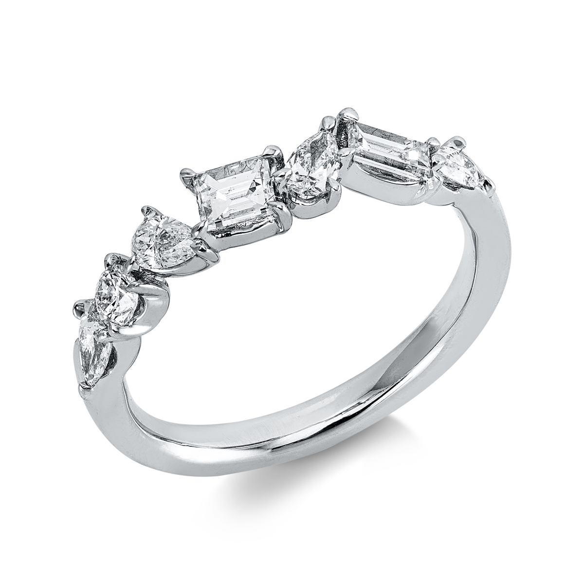 diamond full cut baguette ring in white gold