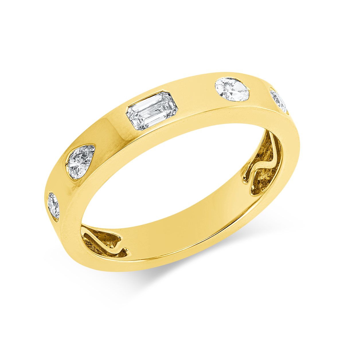 diamond full cut modern woman ring in yellow gold