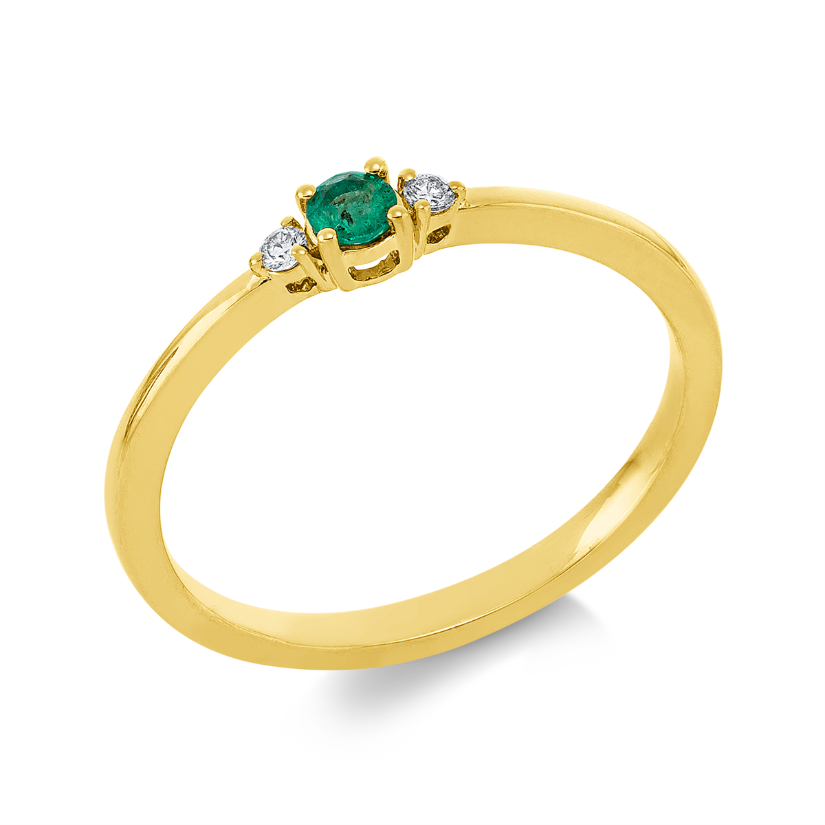 diamond full cut emerald colored stone classic ring in yellow gold