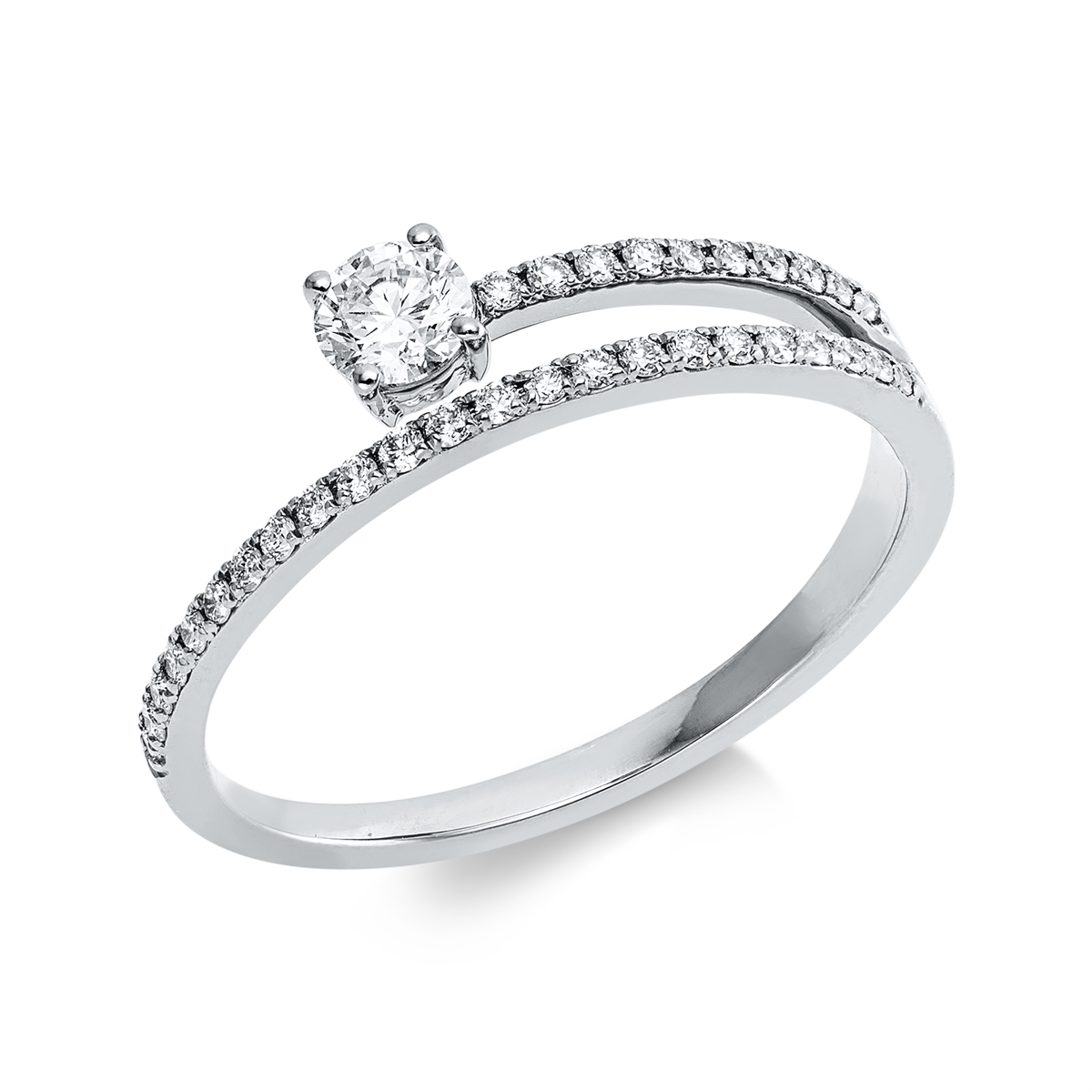 diamond full cut solitaire with accent stones ring in white gold