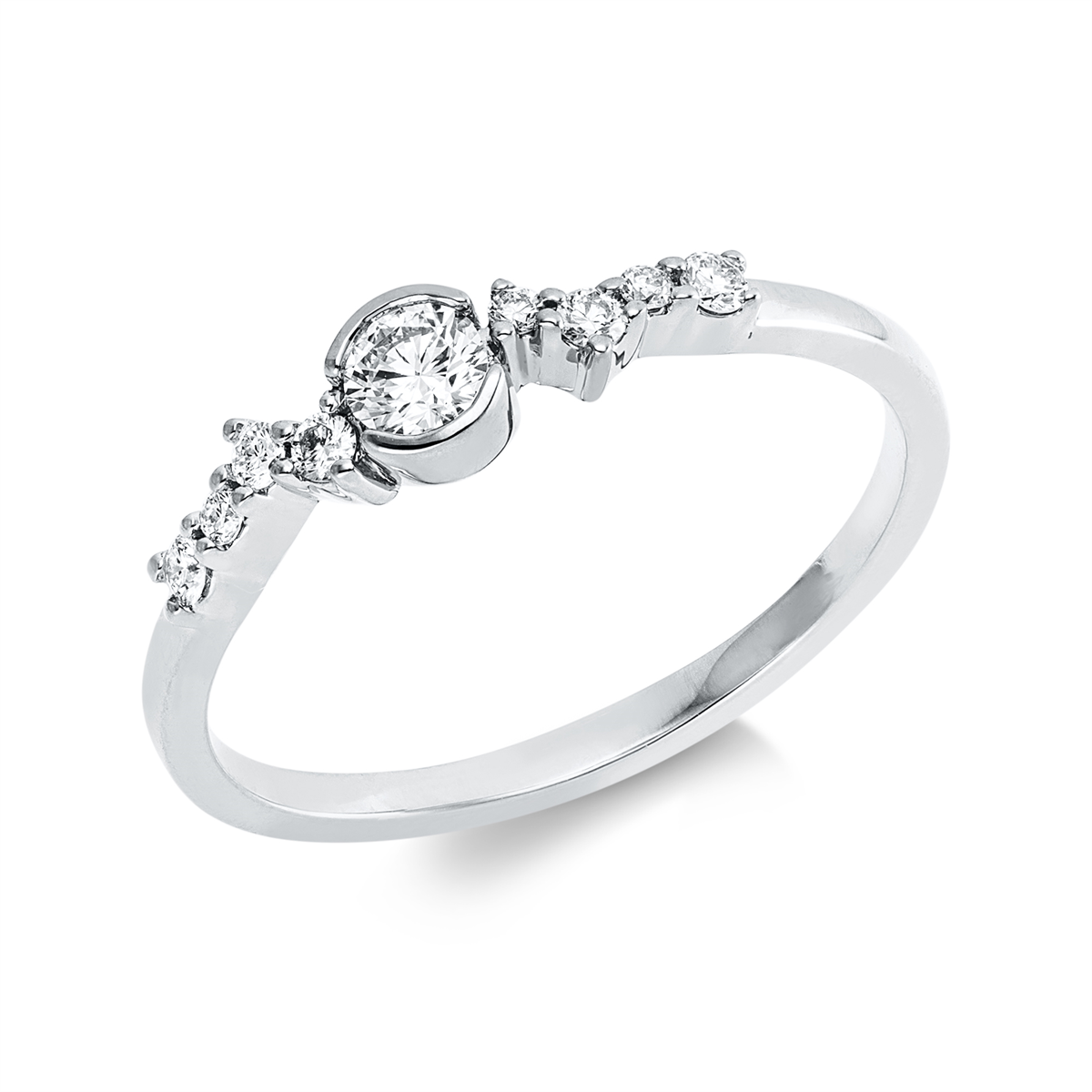 diamond full cut modern woman ring in white gold