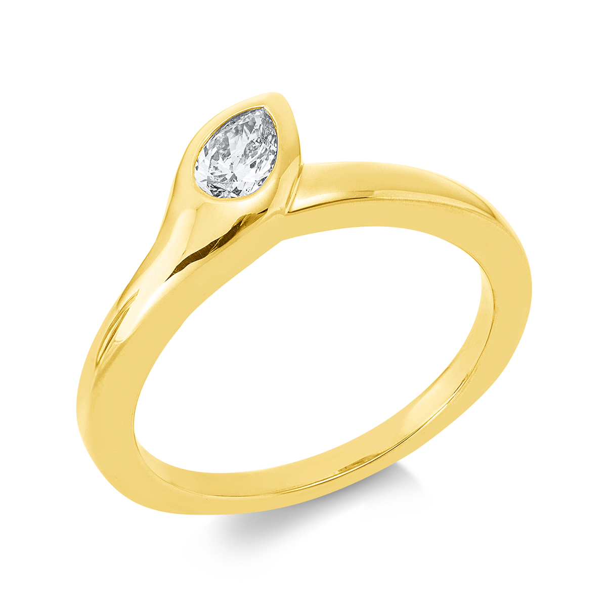 pear shape modern woman ring in yellow gold