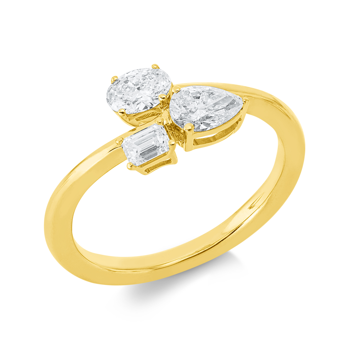 emerald cut modern woman ring in yellow gold