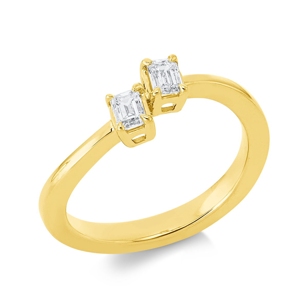 emerald cut baguette ring in yellow gold